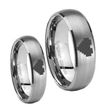 His Her Satin Silver Dome Zelda Heart Tungsten Carbide Wedding Rings Set