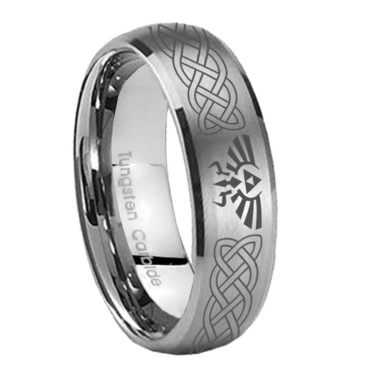 10mm Celtic Zelda Dome Brushed Tungsten Carbide Men's Engagement Band