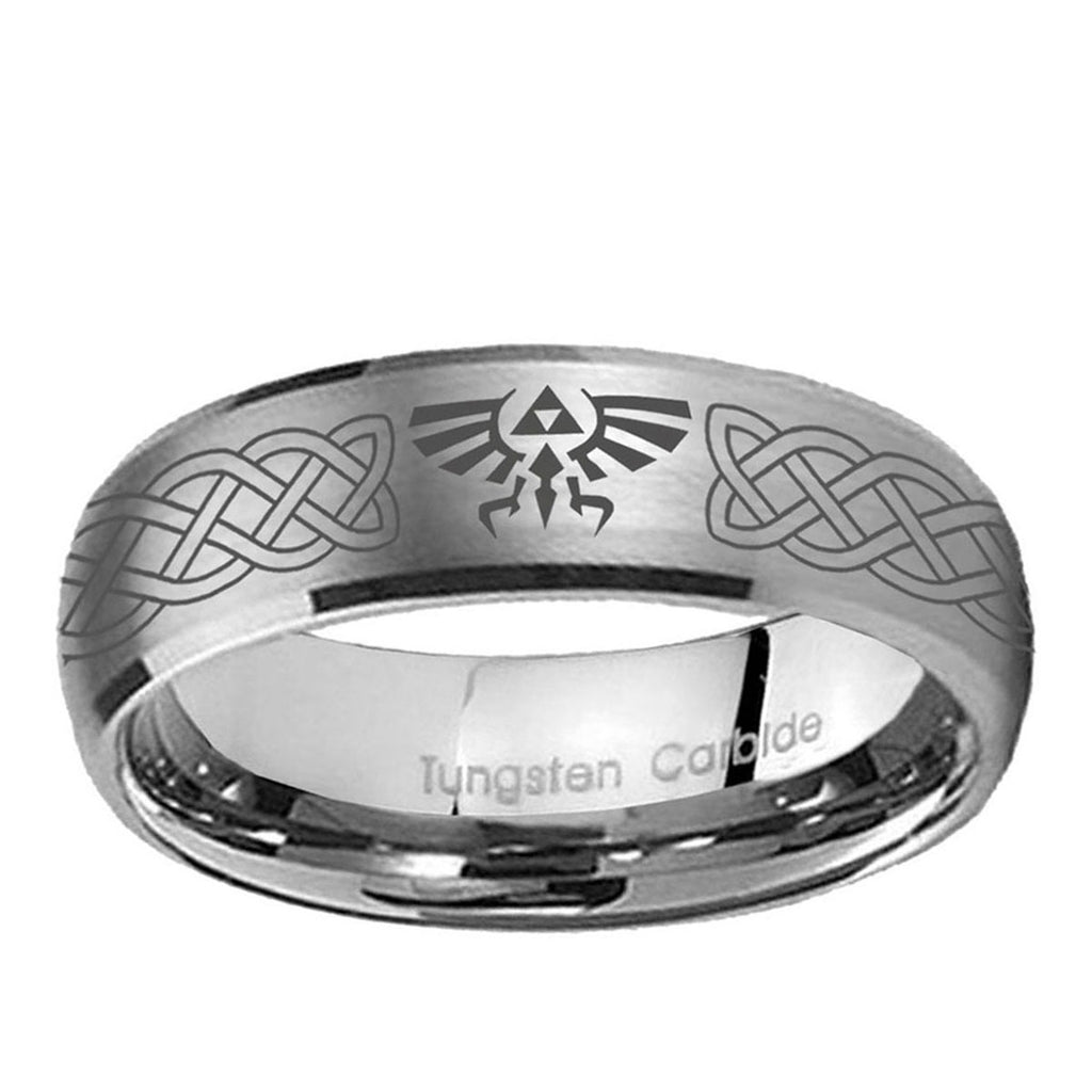 10mm Celtic Zelda Dome Brushed Tungsten Ring