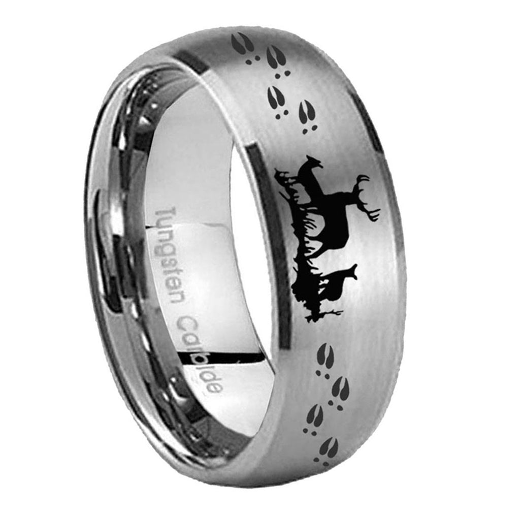 10mm Deer Hunting Dome Brushed Tungsten Carbide Men's Promise Rings
