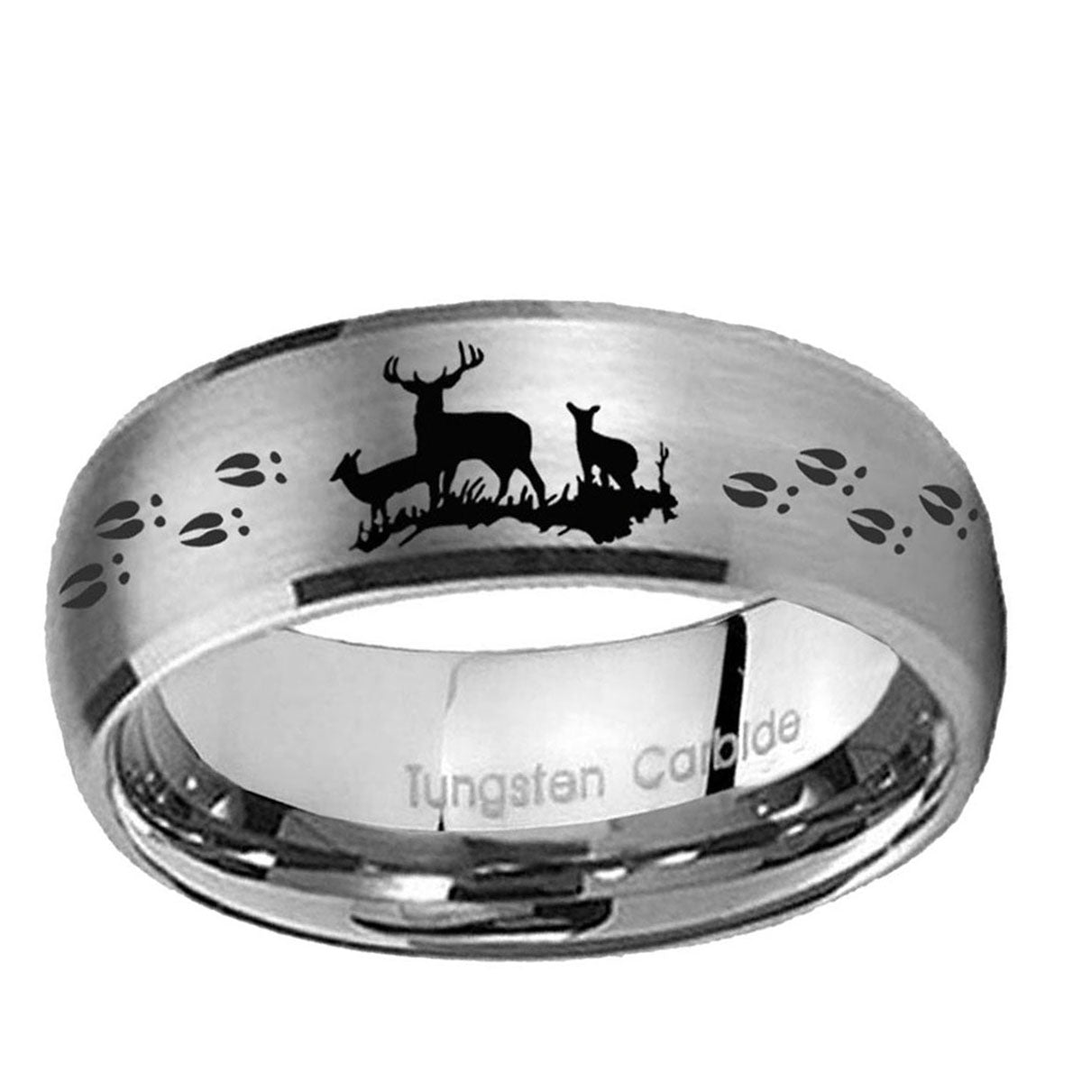 10mm Deer Hunting Dome Brushed Tungsten Ring