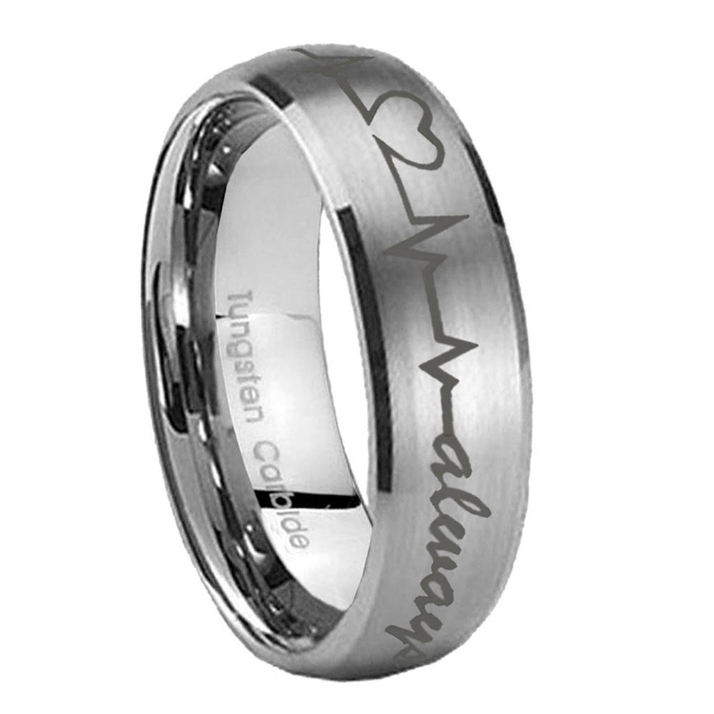 10mm Heart Beat forever Heart always Dome Brushed Tungsten Men's Engagement Ring