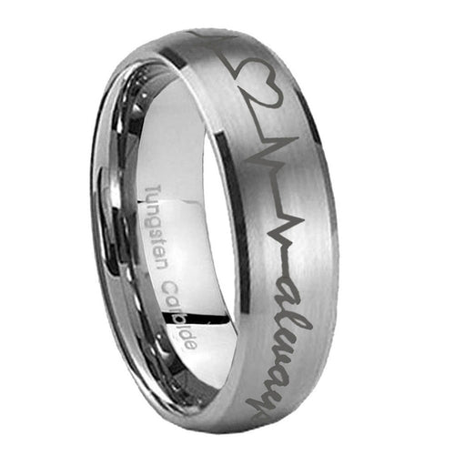 10mm Heart Beat forever Heart always Dome Brushed Tungsten Men's Engagement Ring