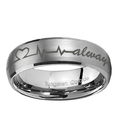 10mm Heart Beat forever Heart always Dome Brushed Tungsten Ring