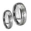 Heart Beat forever Heart always Dome Brushed Tungsten His Hers Ring Set