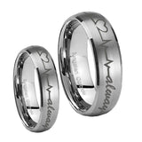 His Hers Heart Beat forever Heart always Dome Brushed Tungsten Mens Ring Set