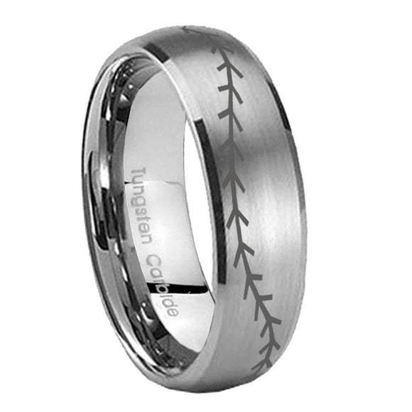 10mm-Baseball-Stitch-Dome-Brushed-Tungsten-Carbide-Men's-Promise-Rings