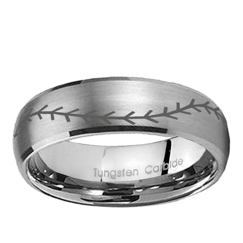 10mm Baseball Stitch Dome Brushed Tungsten Ring