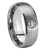 8mm White Lantern Dome Matte Silver Tungsten Wedding Bands