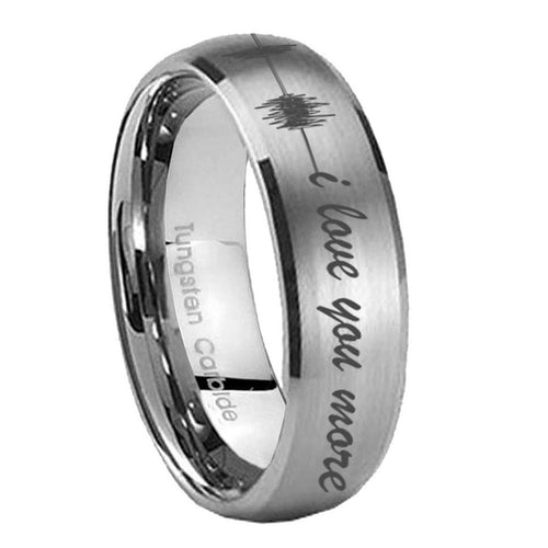 10mm Sound Wave, I love you more Dome Brushed Tungsten Mens Ring Engraved