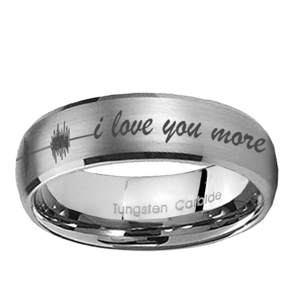 5MM Sound Wave, I love you Dome Brushed Gray Tungsten Ring For Man