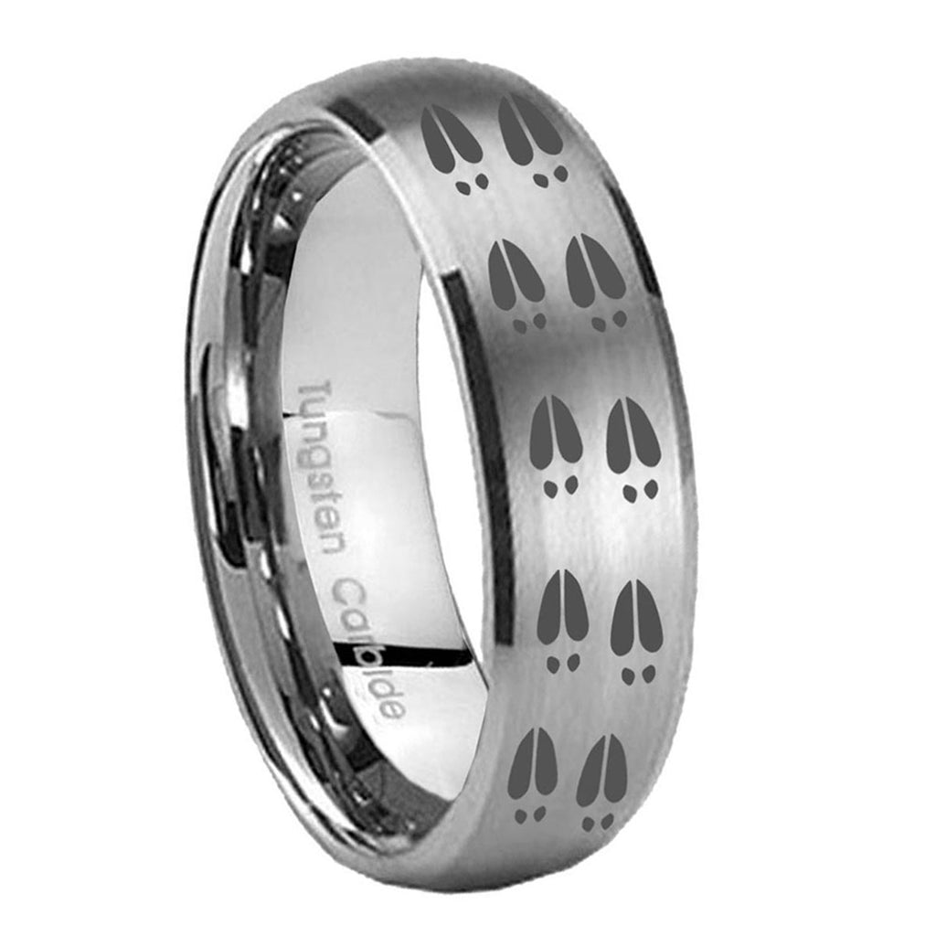 10mm Deer Tracks Dome Brushed Tungsten Carbide Mens Wedding Band