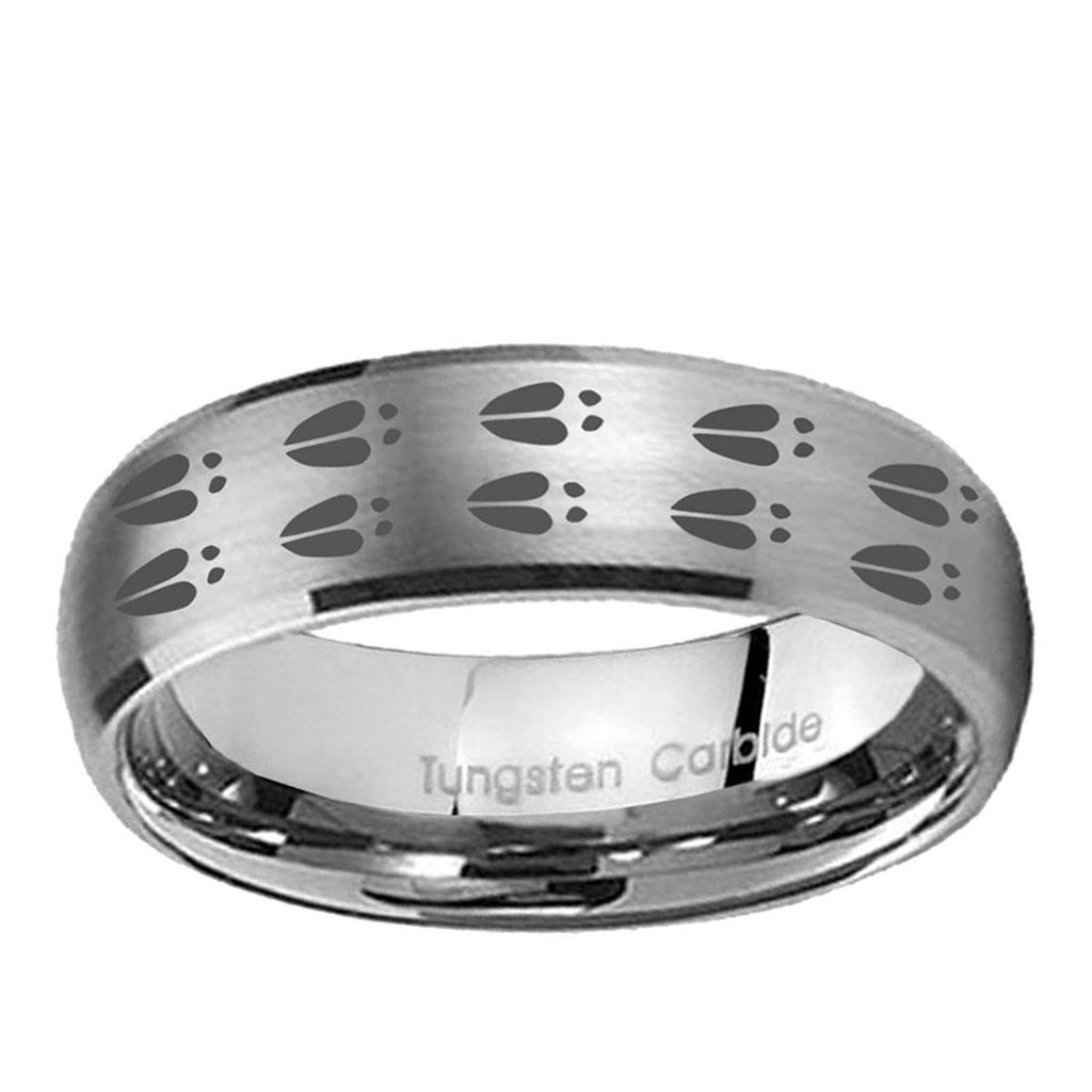 10mm Deer Tracks Dome Brushed Tungsten Ring