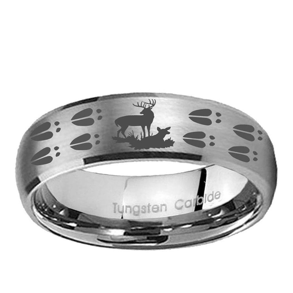 10mm Deer Hunting Tracks Dome Brushed Tungsten Ring