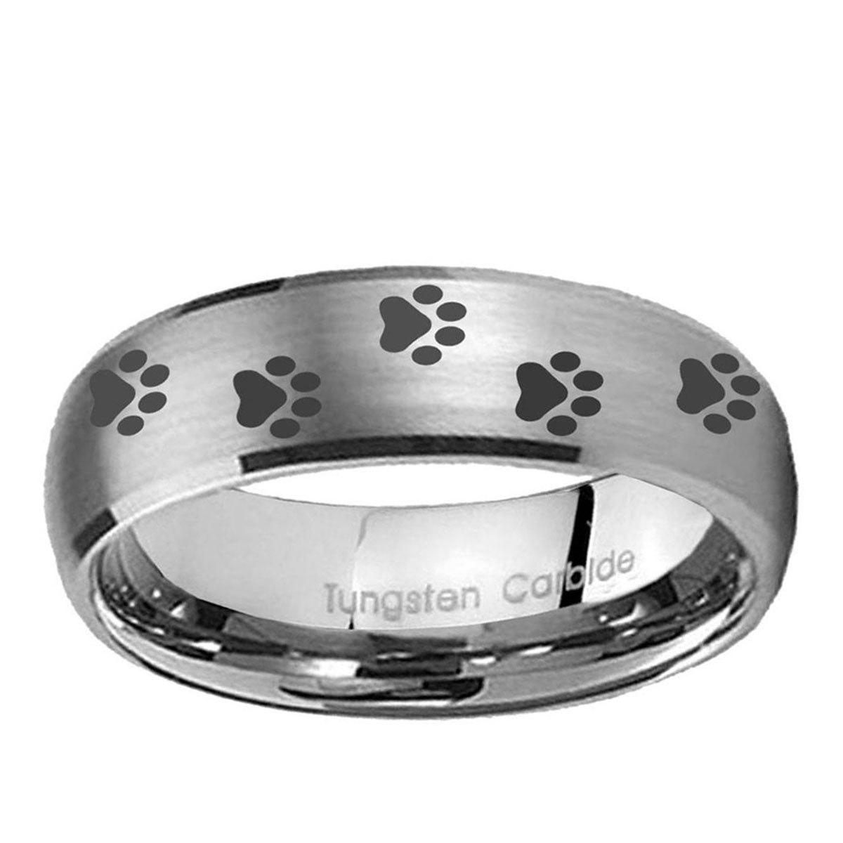 10mm Paw Print Dome Brushed Tungsten Ring