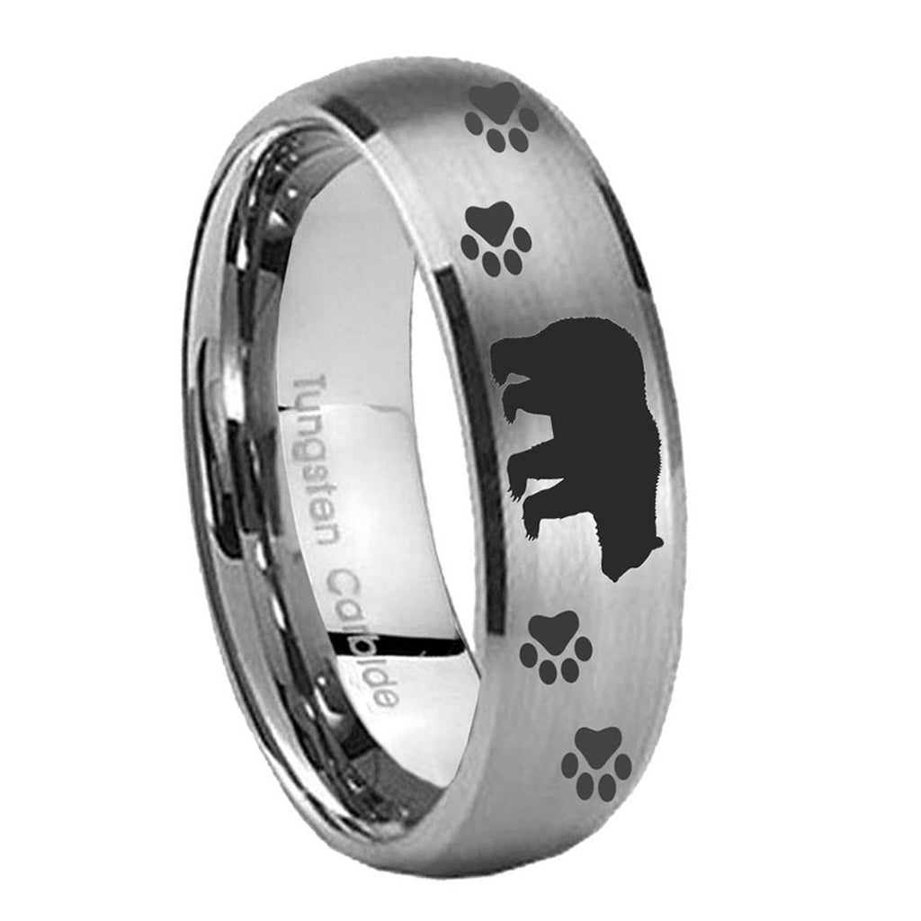 10mm Bear and Paw Dome Brushed Tungsten Carbide Mens Promise Ring