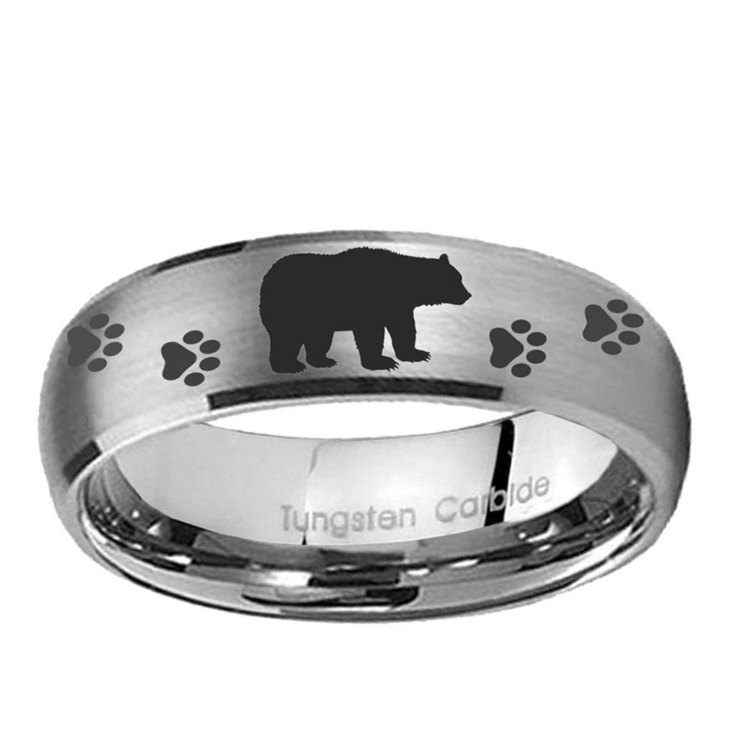 10mm Bear and Paw Dome Brushed Tungsten Ring