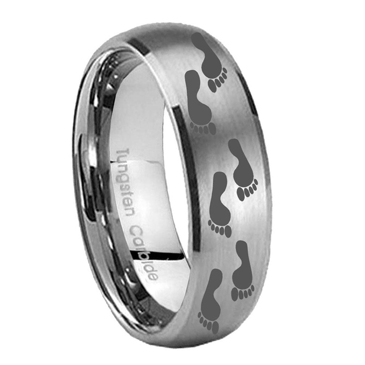 10mm Foot Print Dome Brushed Tungsten Carbide Men's Bands Ring
