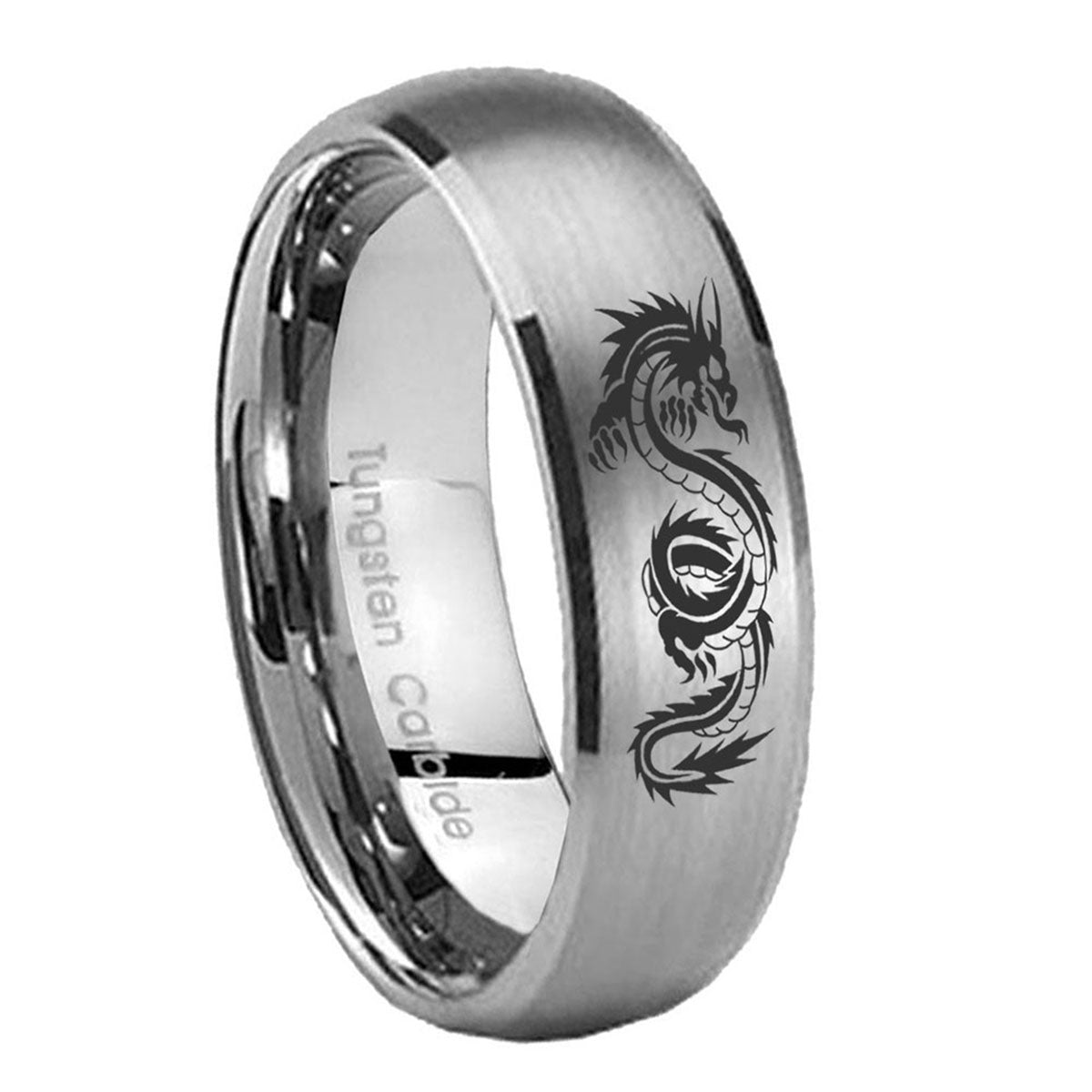 10mm Dragon Dome Brushed Tungsten Carbide Wedding Engagement Ring