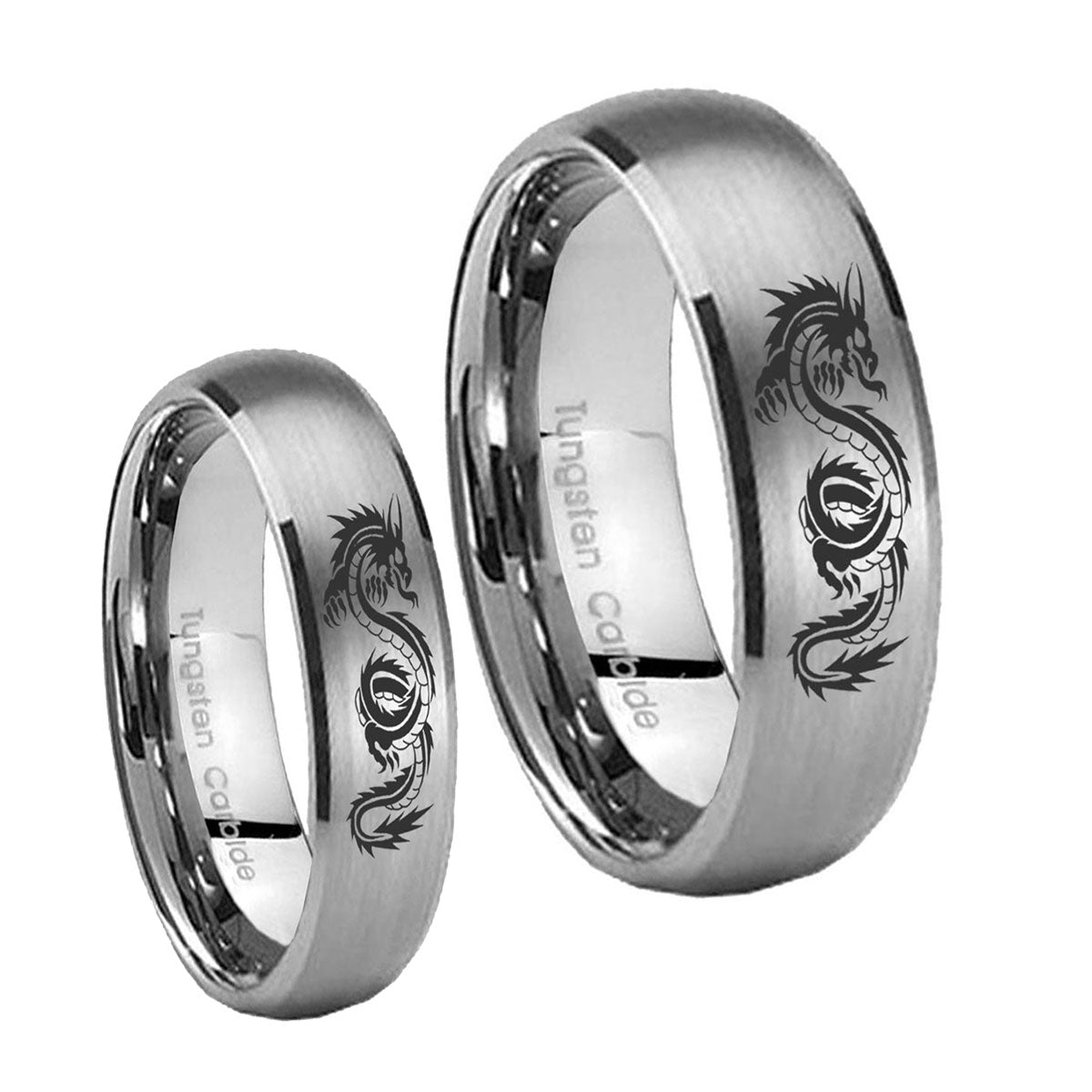 Dragon Dome Brushed Tungsten Promise Ring Set