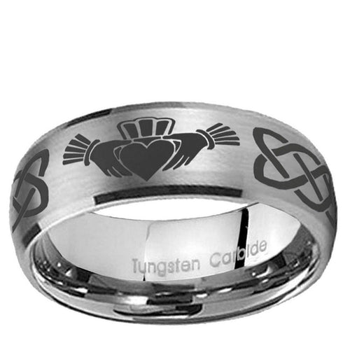 10mm Irish Claddagh Dome Brushed Tungsten Ring
