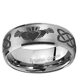 5, 8mm Irish Claddagh Dome Brushed Tungsten Ring