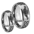 Irish Claddagh Dome Brushed Tungsten Bridal Set Rings
