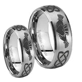 Bride and Groom Irish Claddagh Dome Brushed Tungsten Mens Ring Personalized Set