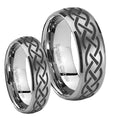 Celtic Knot Dome Brushed Tungsten Wedding Band Set