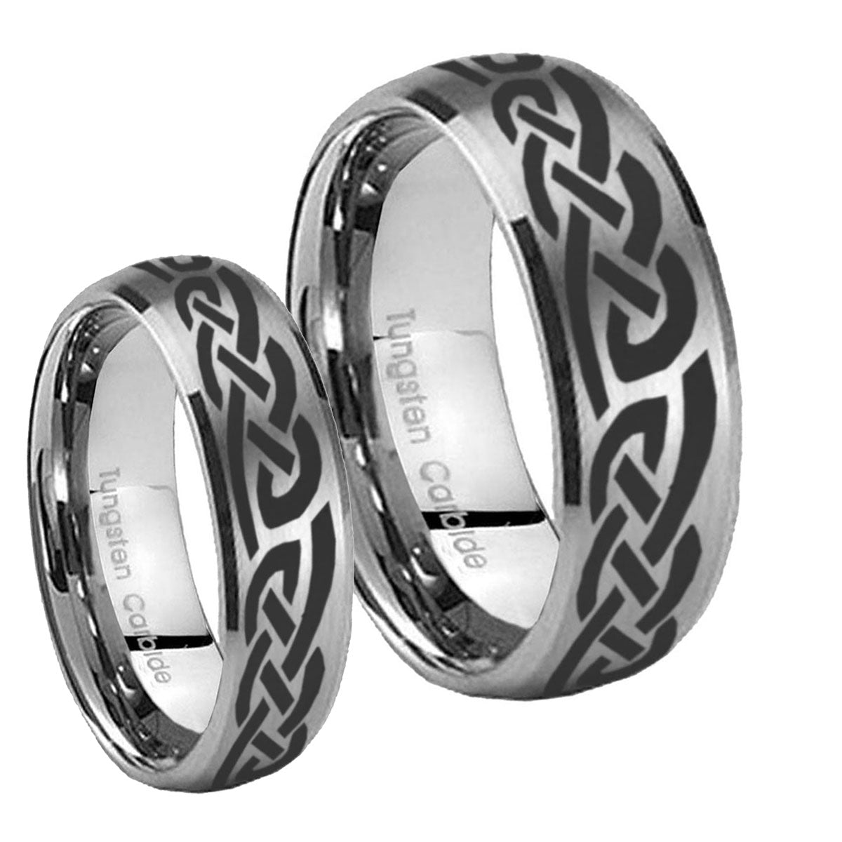 Celtic Knot Infinity Love Dome Brushed Tungsten Couple Wedding Bands