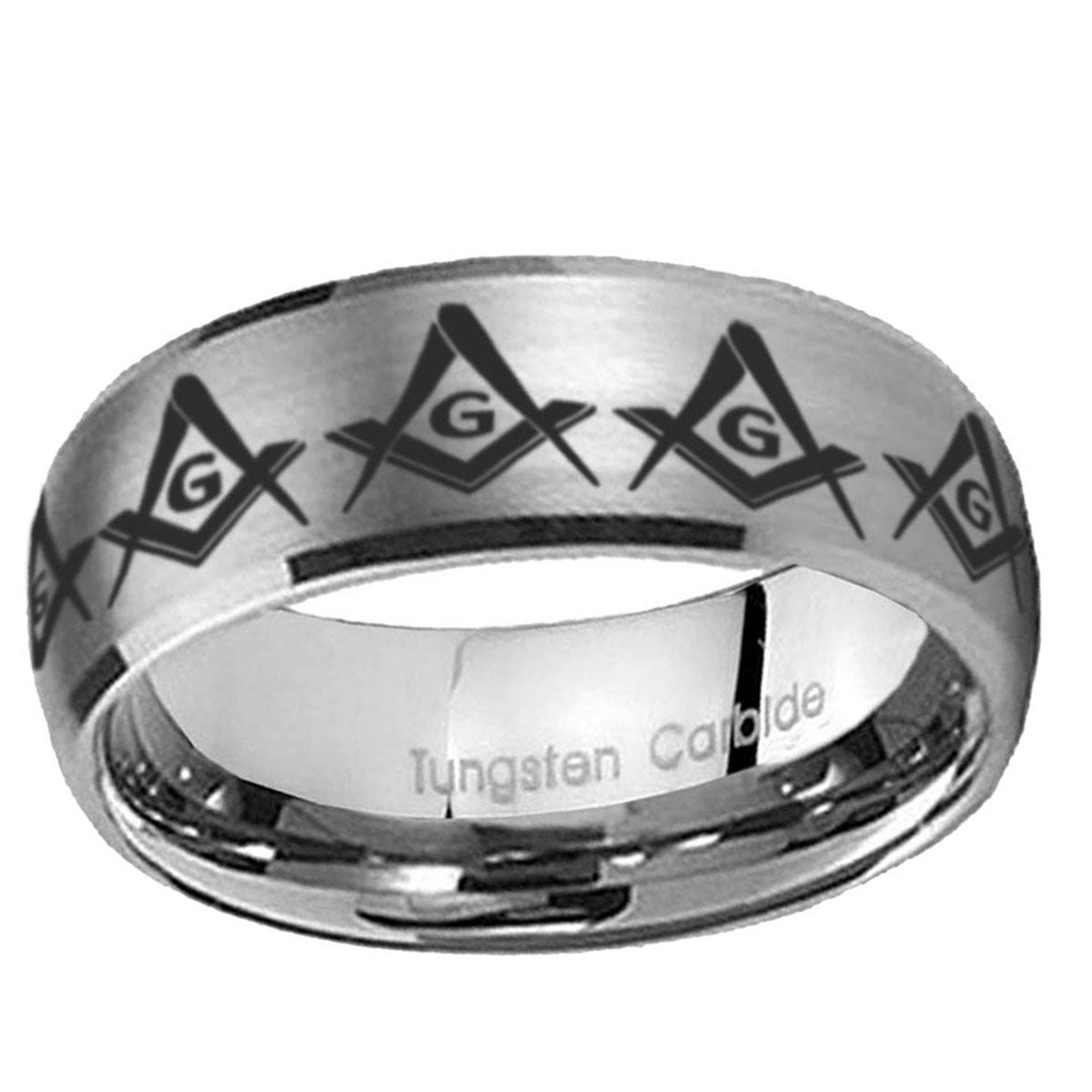 5MM Masonic Square and Compass Dome Brushed Gray Tungsten Band