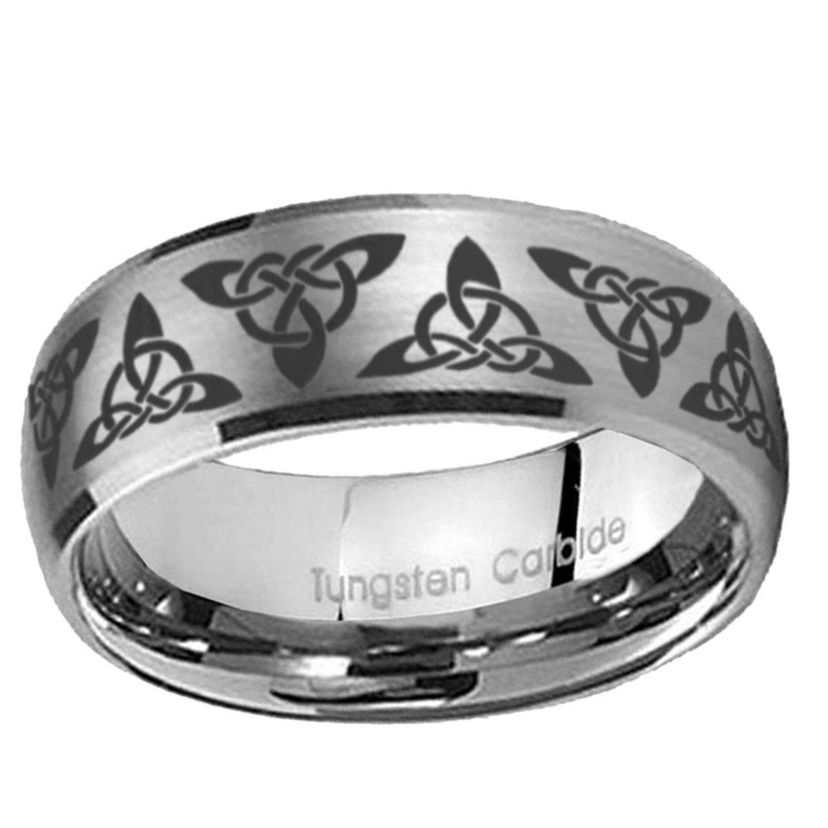 10mm Celtic Knot Dome Brushed Tungsten Ring