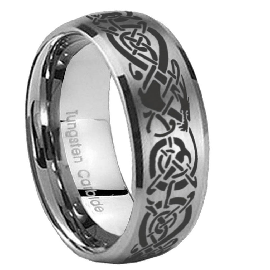 8MM Celtic Knot Dragon Dome Brushed Gray Tungsten Wedding Band