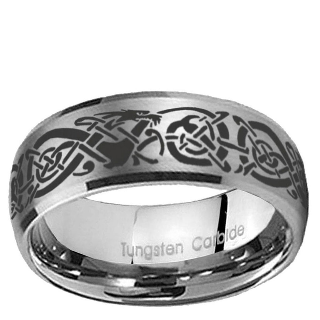 10mm Celtic Knot Dragon Dome Brushed Tungsten Ring