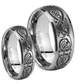 Celtic Knot Dragon Dome Brushed Tungsten Couples Ring Set