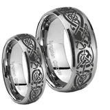 Bride and Groom Celtic Knot Dragon Dome Brushed Tungsten Promise Ring Set