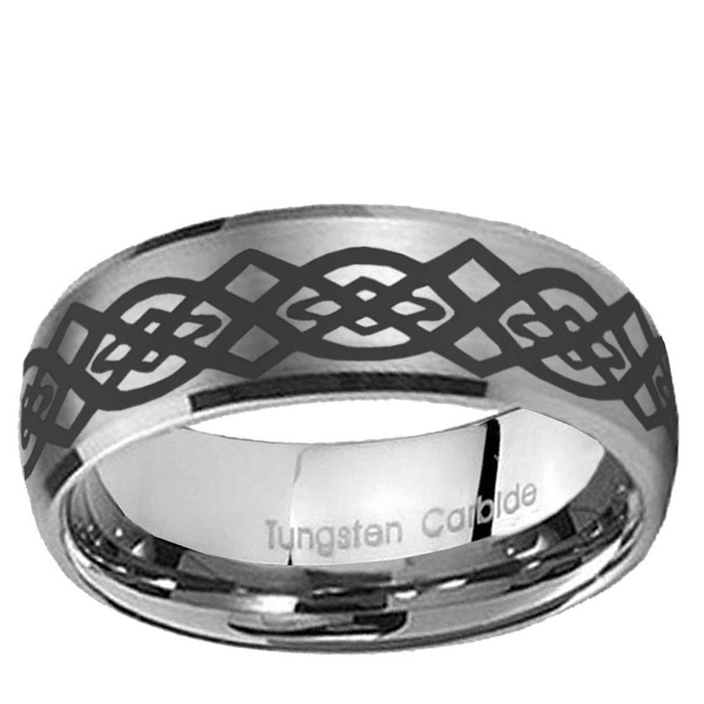 5MM Celtic Knot Dome Brushed Gray Tungsten Band For Men