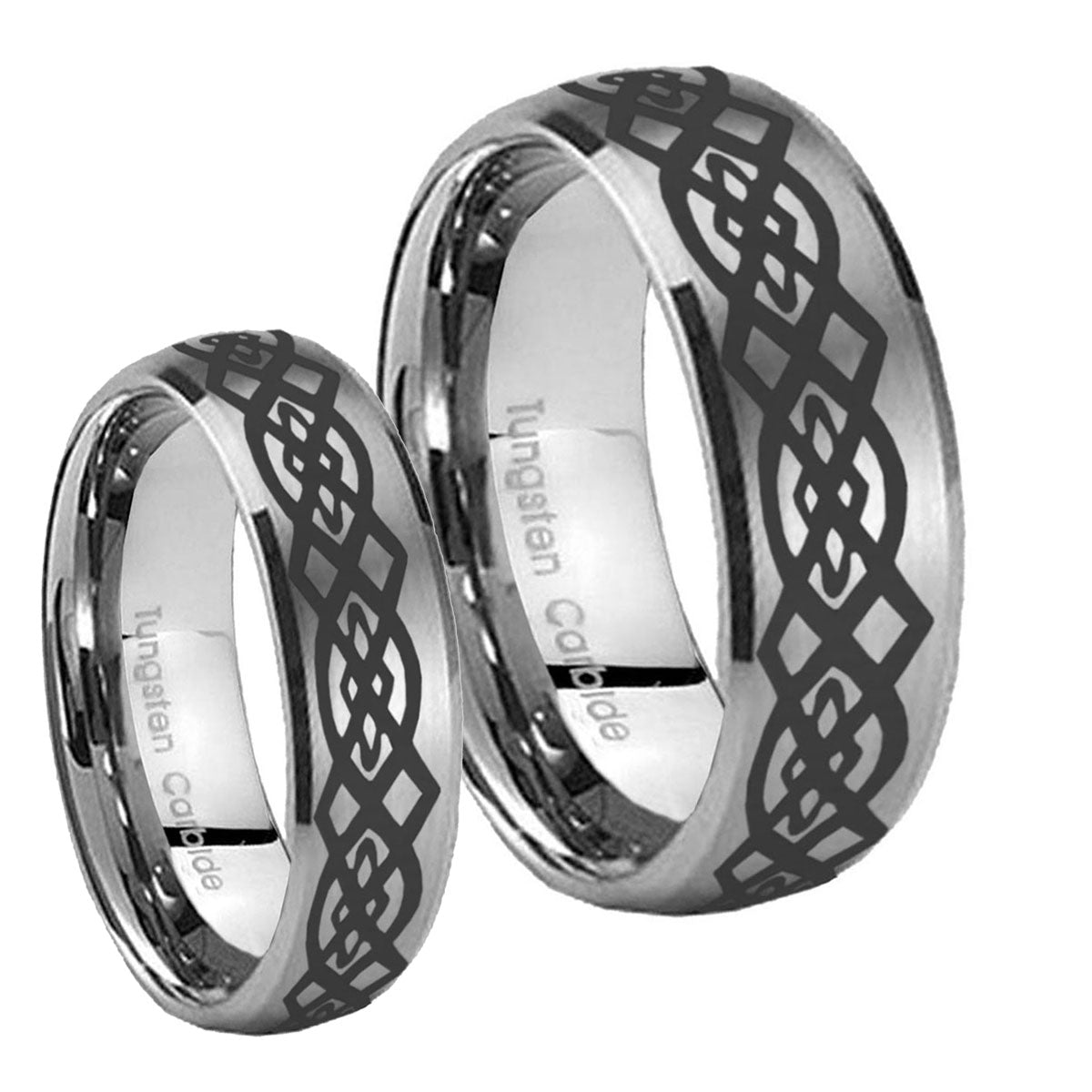 Celtic Knot Dome Brushed Tungsten Mens Set Ring