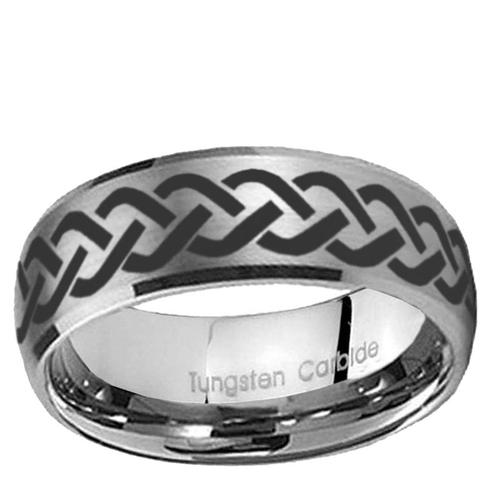 5MM Laser Celtic Knot Dome Brushed Gray Tungsten Mens Ring