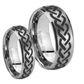 Laser Celtic Knot Dome Brushed Tungsten Couple Wedding Bands