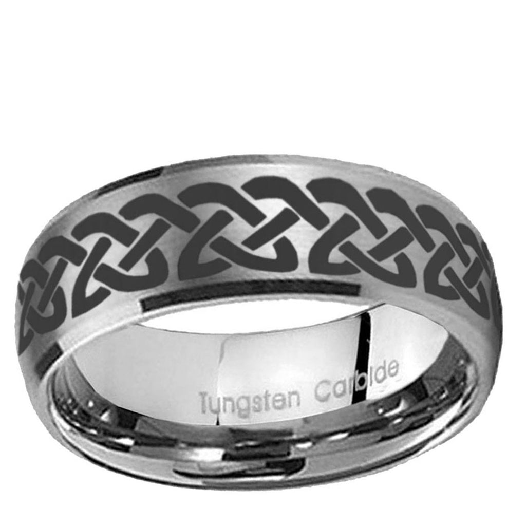 5MM Celtic Knot Love Dome Brushed Gray Tungsten Band For Men