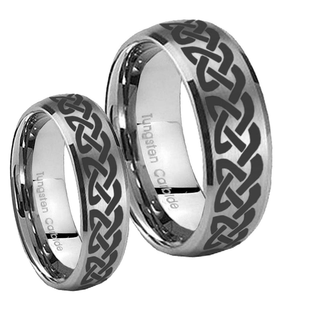 Celtic Knot Love Dome Brushed Tungsten Matching Ring Set