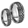Celtic Knot Love Dome Brushed Tungsten Matching Ring Set