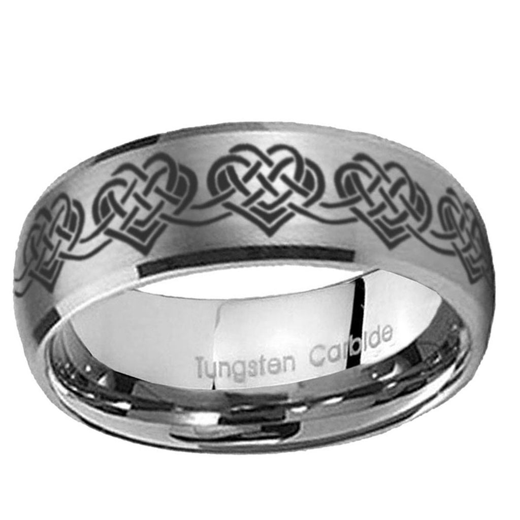 5MM Celtic Knot Heart Dome Brushed Gray Tungsten Engravable Ring