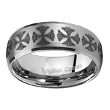 8mm-Medieval-Cross-Dome-Brushed-Tungsten-Carbide-Men's-Promise-Rings