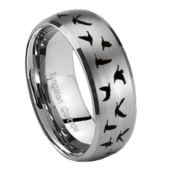 10mm-Flying-Geese-Hunting-Dome-Tungsten-Carbide-Gray-Engagement-Ring