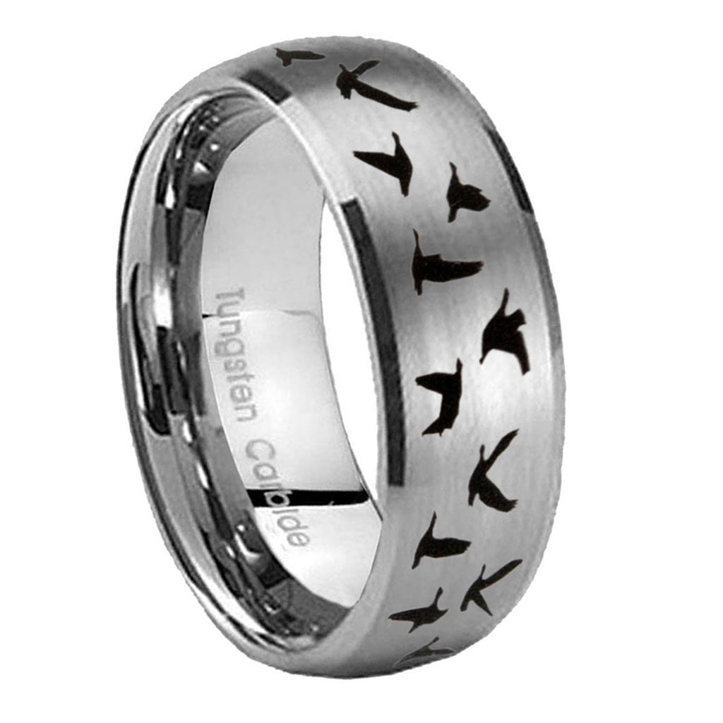 10mm Flying Geese Hunting Dome Tungsten Carbide Gray Engagement Ring