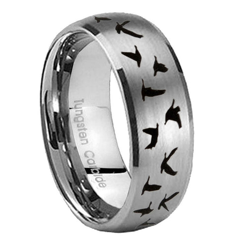 10mm Flying Geese Hunting Dome Tungsten Carbide Gray Engagement Ring