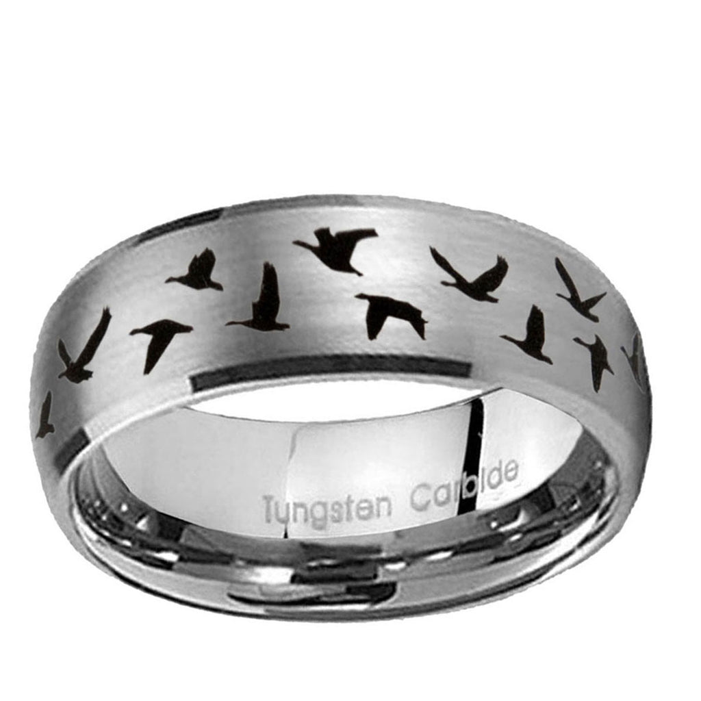 10mm Flying Geese Hunting Dome Tungsten Carbide Gray Engagement Ring
