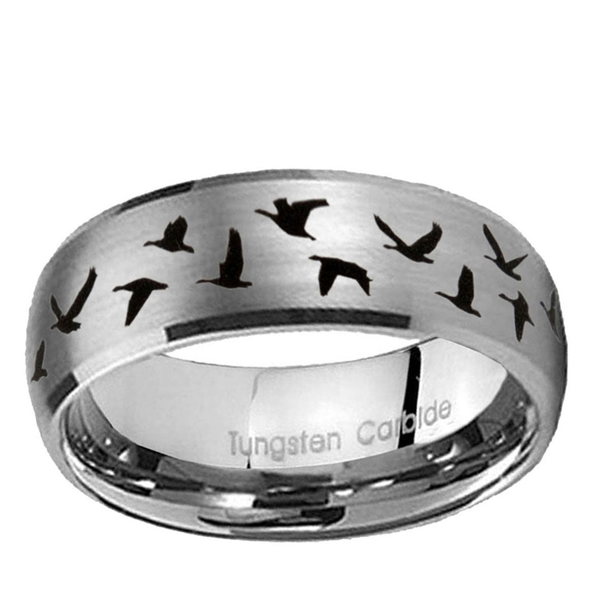 10mm Flying Geese Hunting Dome Tungsten Carbide Gray Engagement Ring